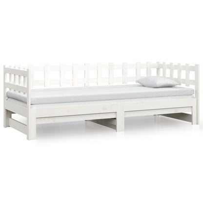 Slaapbank uitschuifbaar massief grenenhout wit 2x(90x190) cm