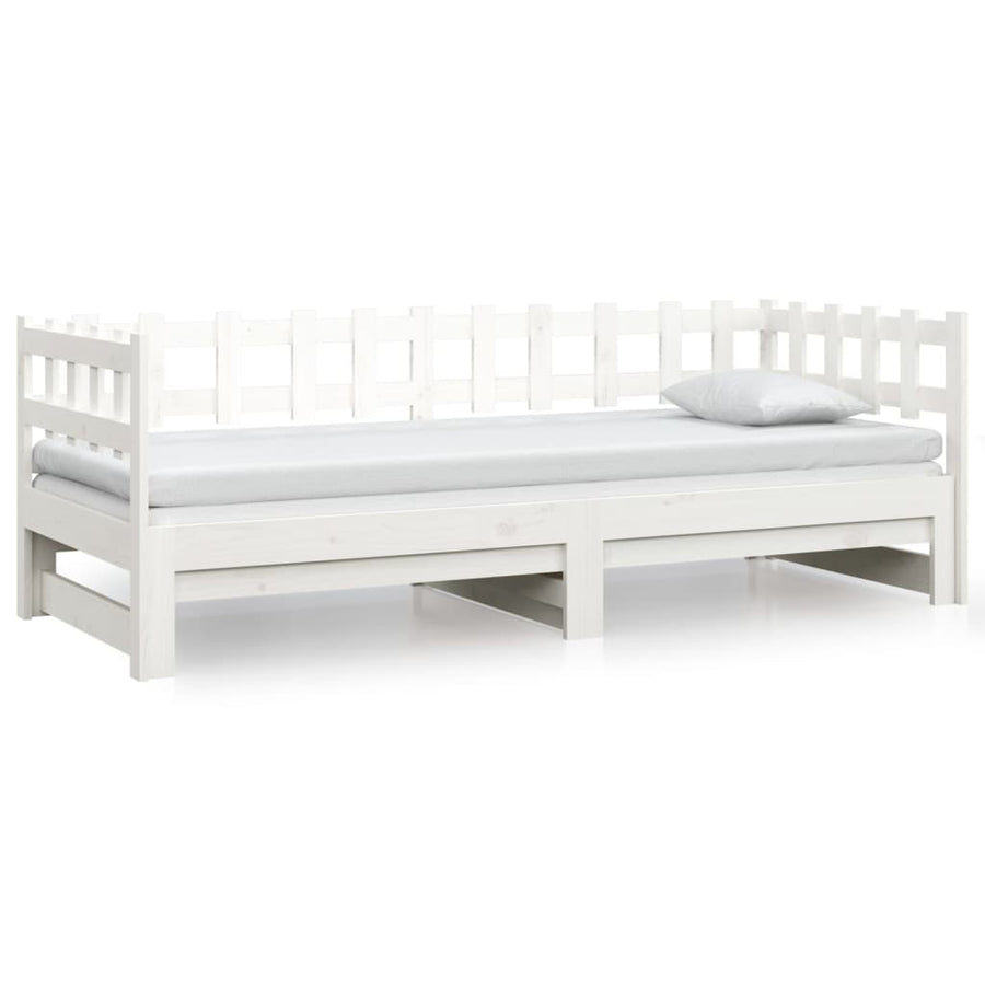 Slaapbank uitschuifbaar massief grenenhout wit 2x(90x190) cm