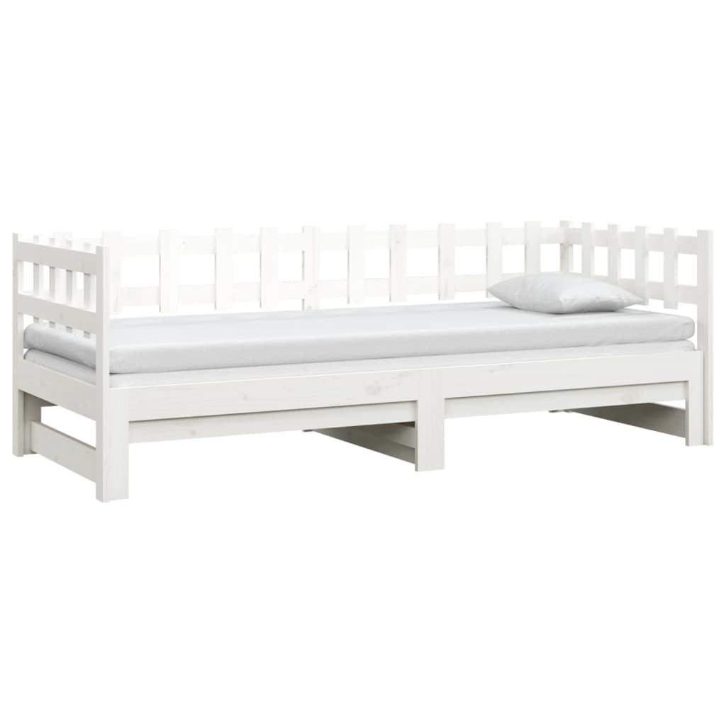 Slaapbank uitschuifbaar massief grenenhout wit 2x(90x190) cm