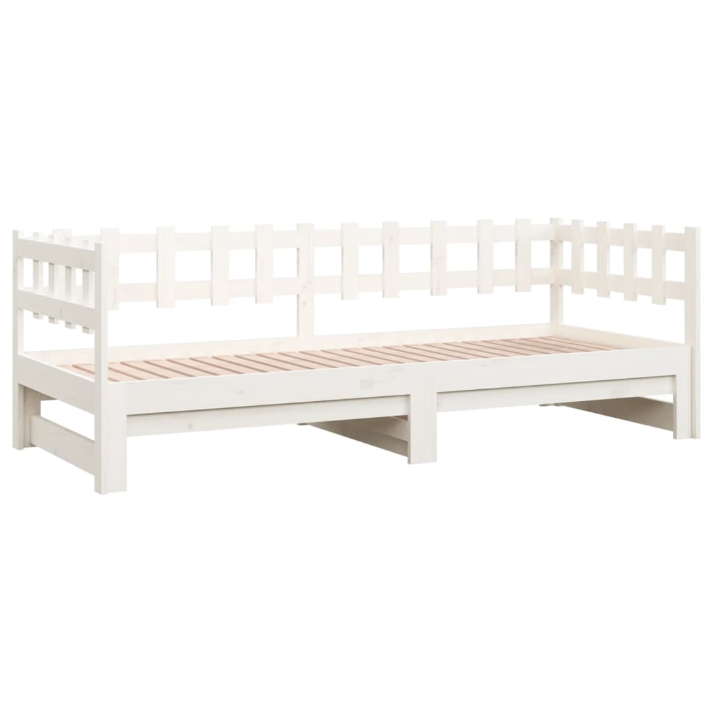Slaapbank uitschuifbaar massief grenenhout wit 2x(90x190) cm