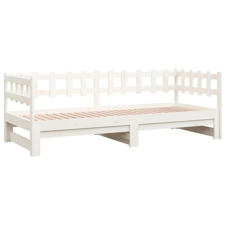 Slaapbank uitschuifbaar massief grenenhout wit 2x(90x190) cm