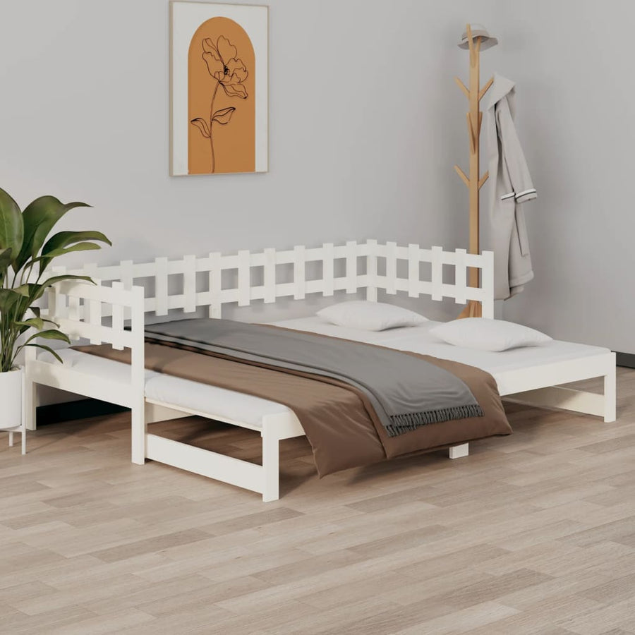 Slaapbank uitschuifbaar massief grenenhout wit 2x(90x190) cm