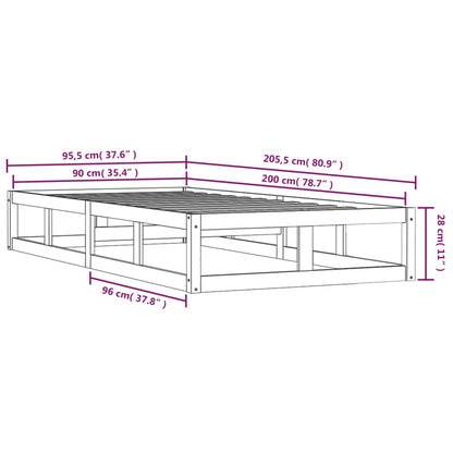 Bedframe Massief Hout 90 x 200 cm Wit