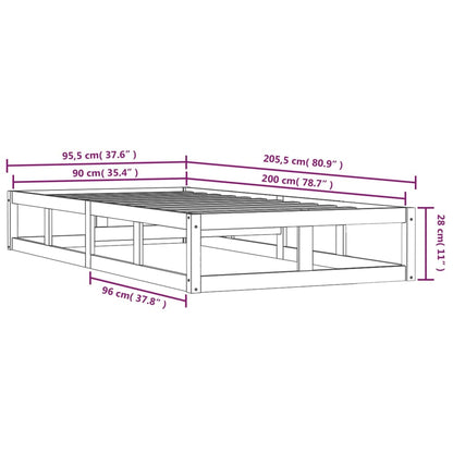 Bedframe Massief Hout 90 x 200 cm Zwart