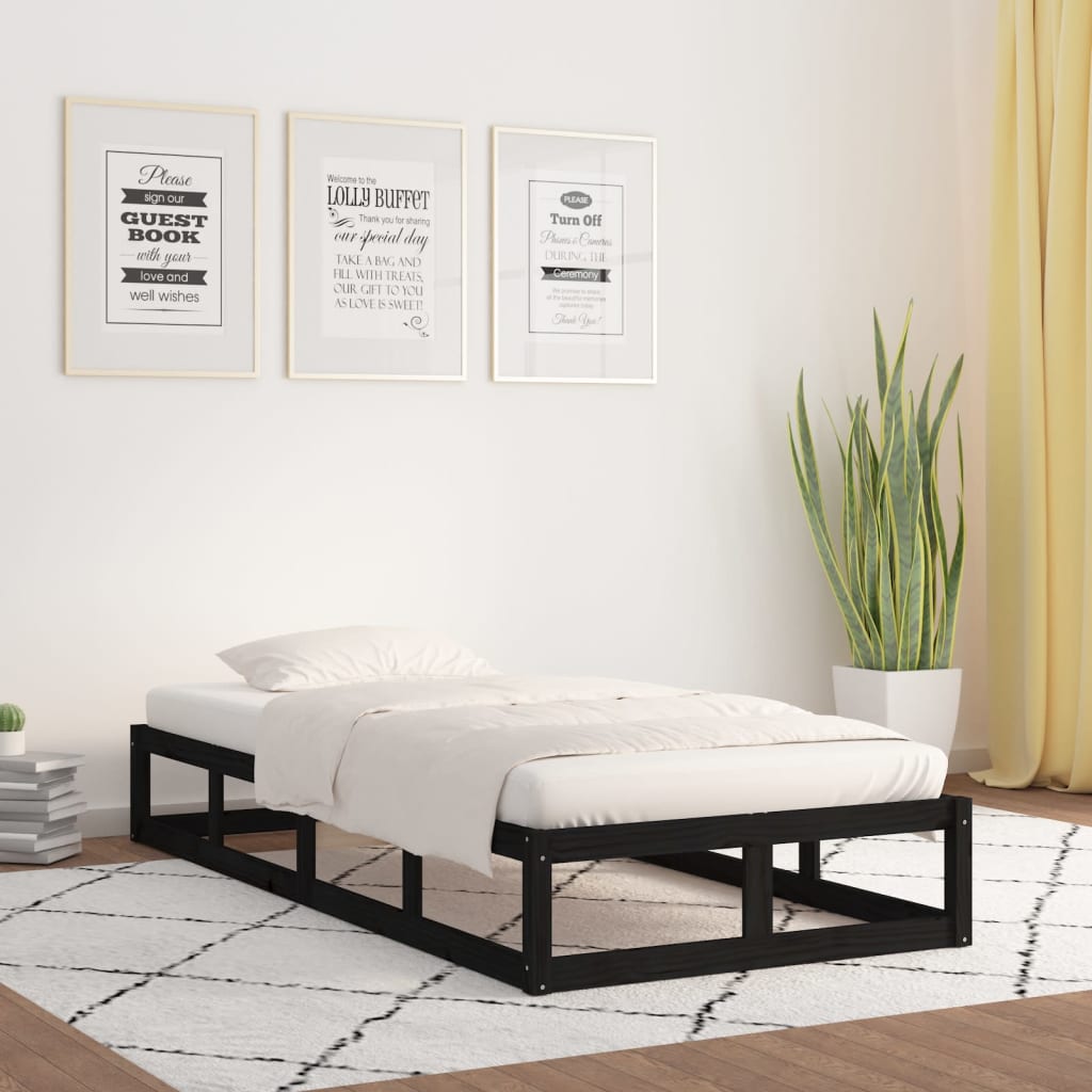 Bedframe Massief Hout 90 x 200 cm Zwart