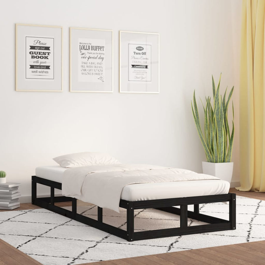 Bedframe Massief Hout 90 x 200 cm Zwart