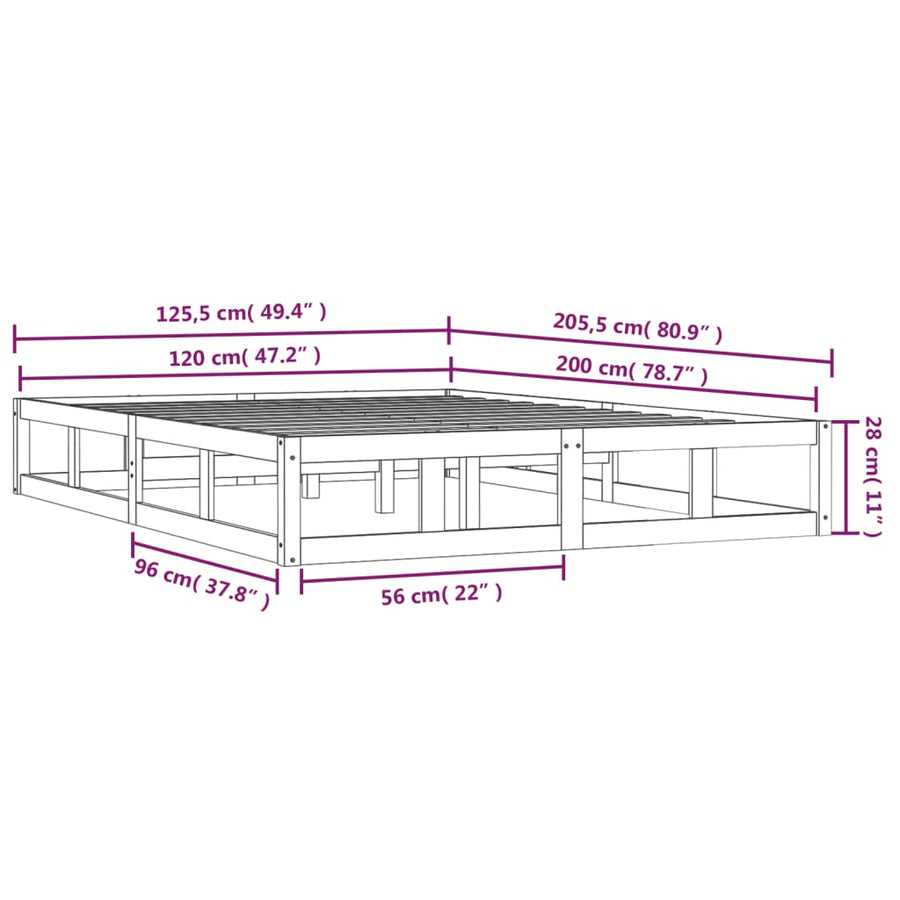 Bedframe Massief Hout 120 x 200 cm Naturel