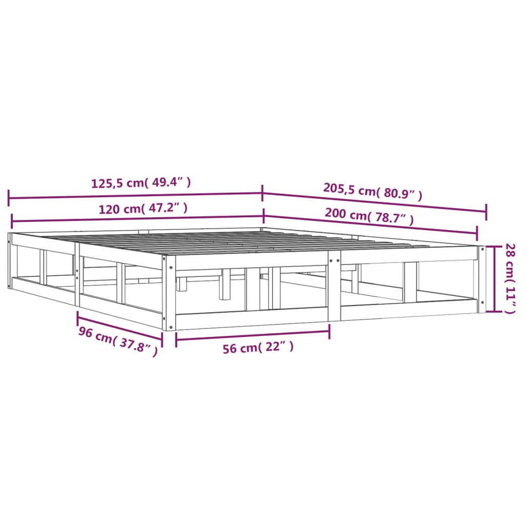 Bedframe Massief Hout 120 x 200 cm Wit