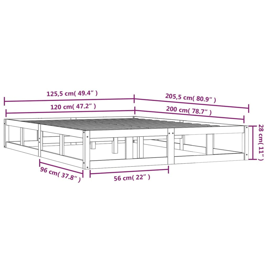 Bedframe Massief Hout 120 x 200 cm Zwart