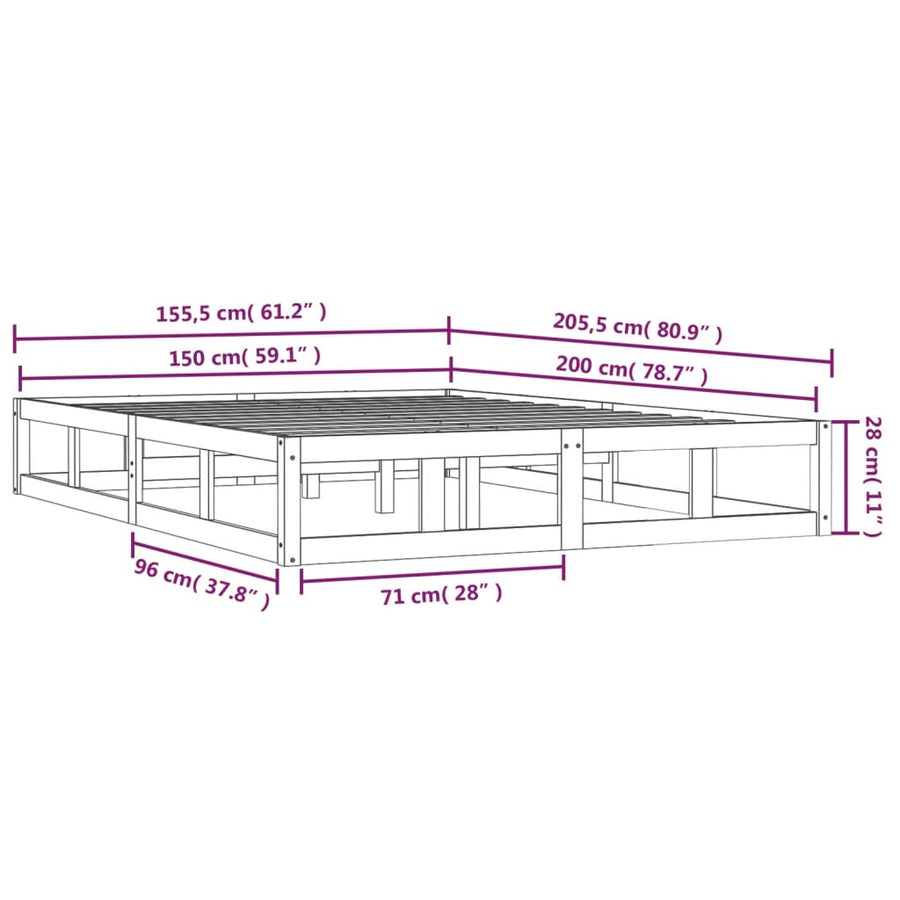 Bedframe Massief Hout 5Ft King Size 150 x 200 cm Grijs