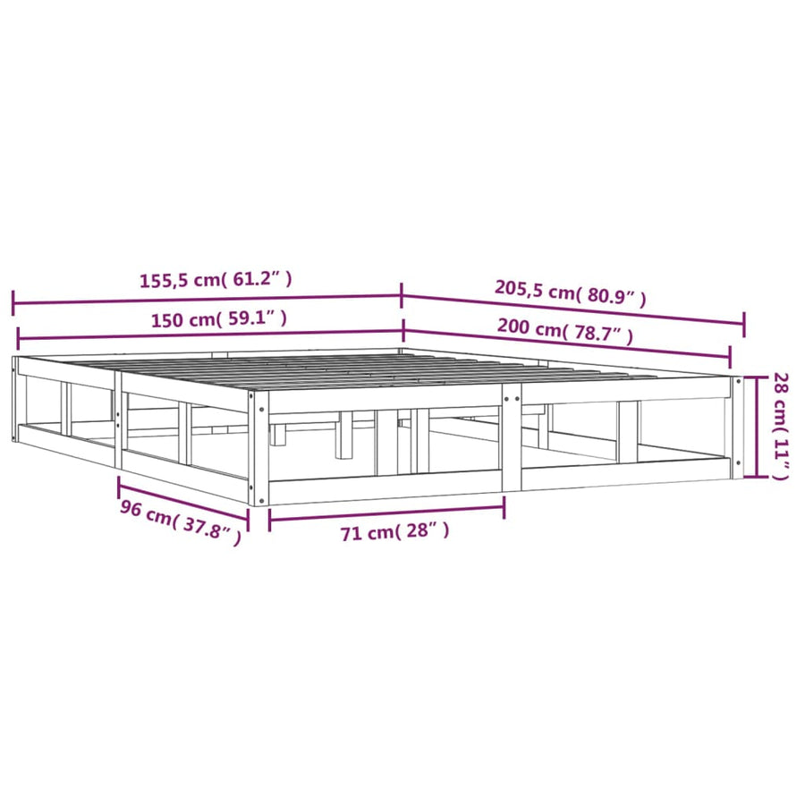 Bedframe Massief Hout 5Ft King Size 150 x 200 cm Honingbruin