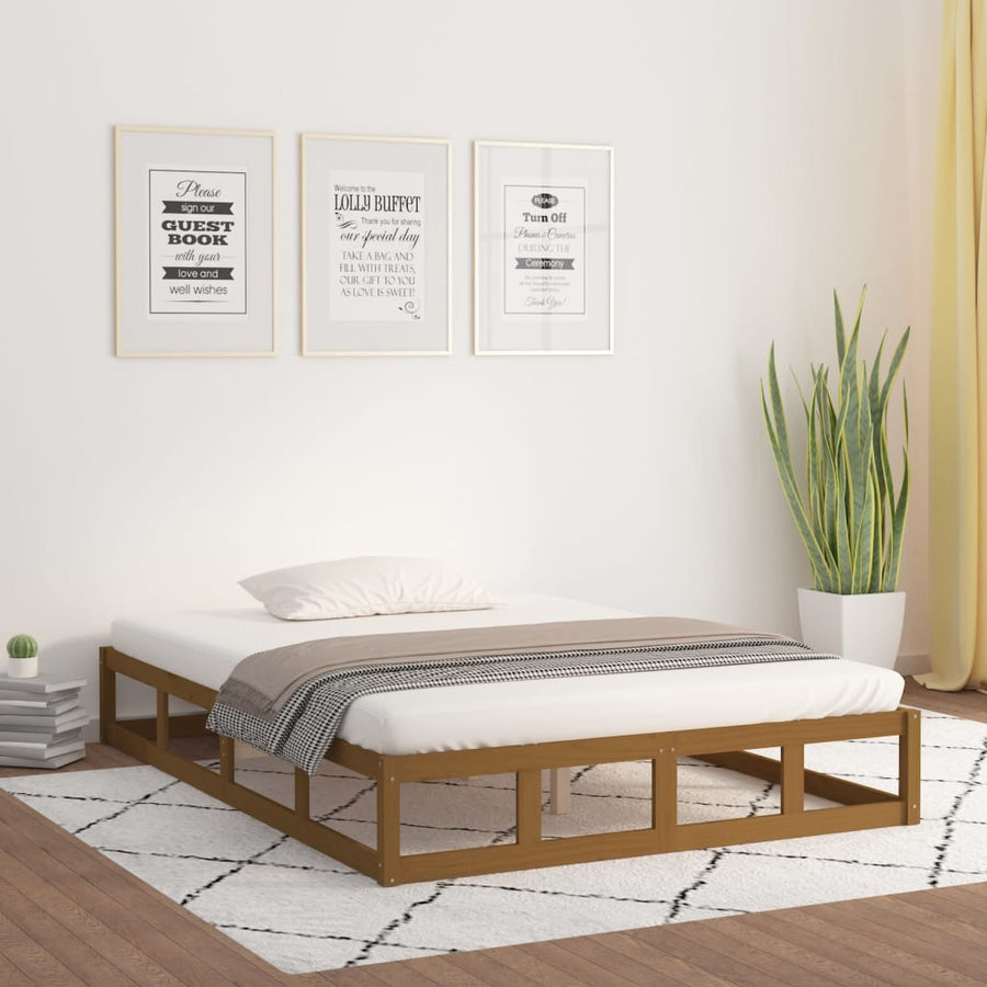 Bedframe Massief Hout 5Ft King Size 150 x 200 cm Honingbruin