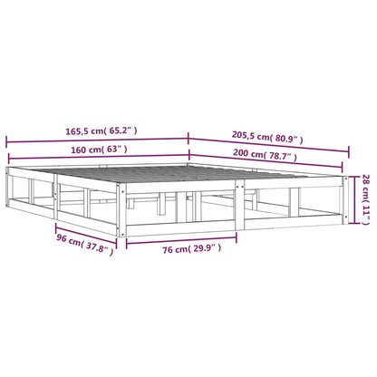 Bedframe Massief Hout 160 x 200 cm Wit