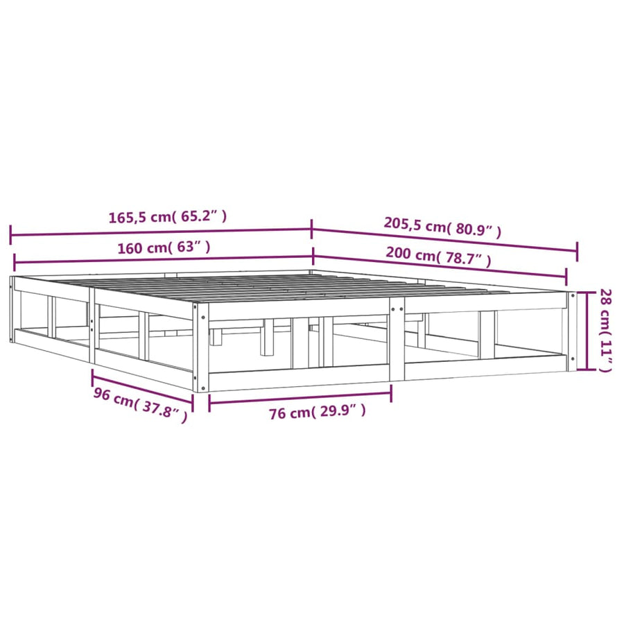Bedframe Massief Hout 160 x 200 cm Wit