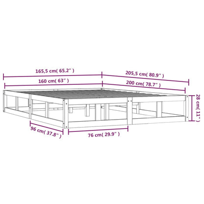 Bedframe Massief Hout 160 x 200 cm Zwart