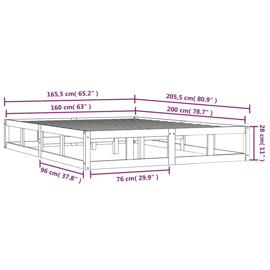 Bedframe Massief Hout 160 x 200 cm Zwart