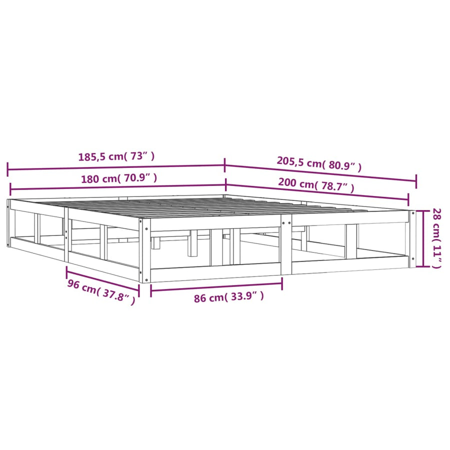 Bedframe Massief Hout 6Ft Super King 180 x 200 cm Wit