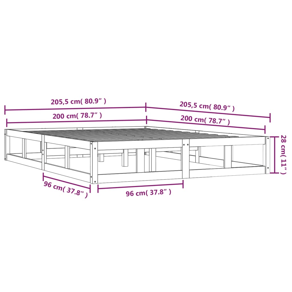 Bedframe Massief Hout 200 x 200 cm Wit
