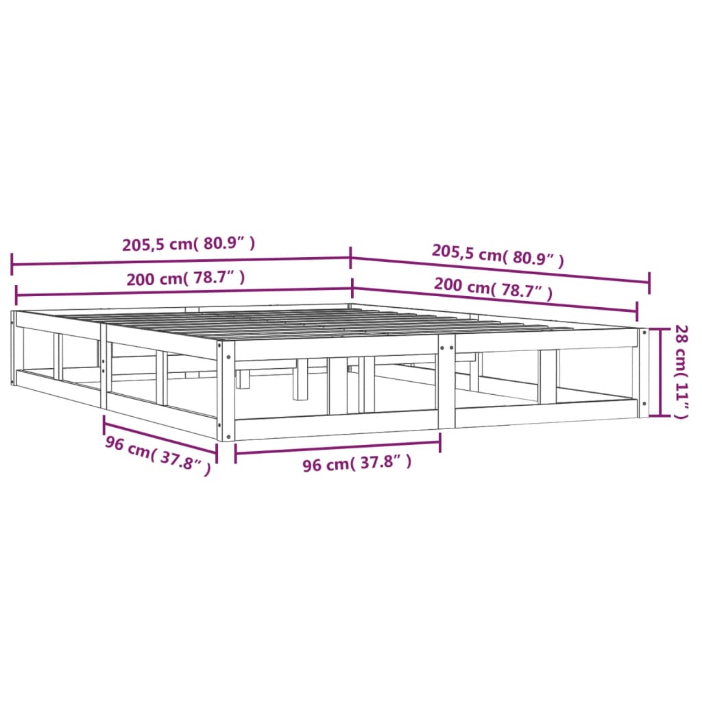 Bedframe Massief Hout 200 x 200 cm Honingbruin