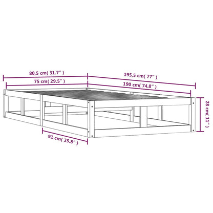 Bedframe massief hout 75x190 cm 2FT6 Small Single 75 x 190 cm Naturel