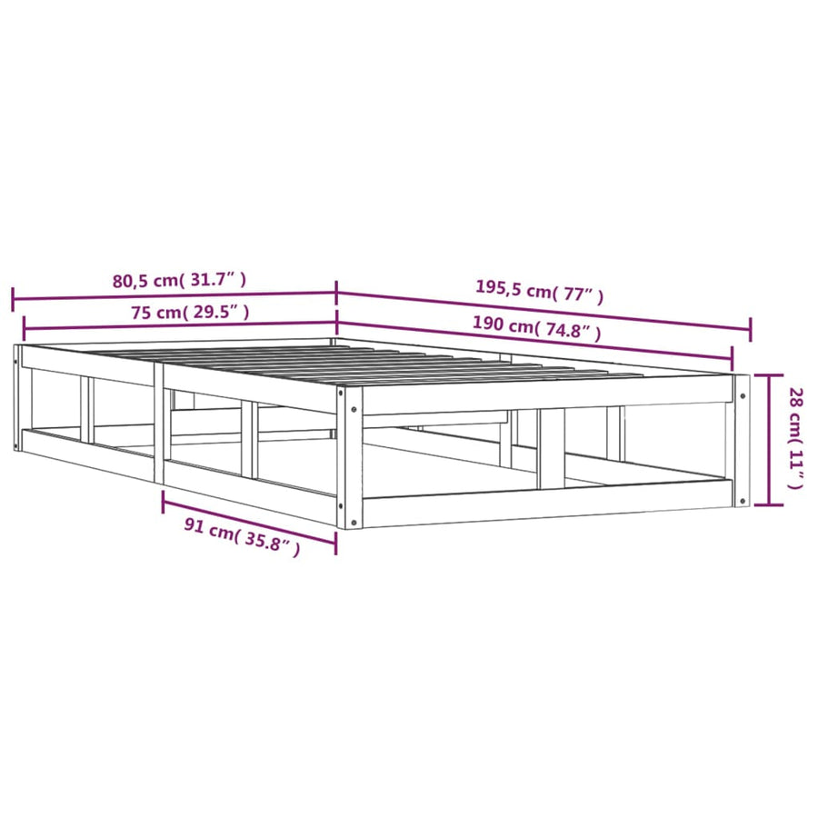 Bedframe massief hout 75x190 cm 2FT6 Small Single 75 x 190 cm Naturel