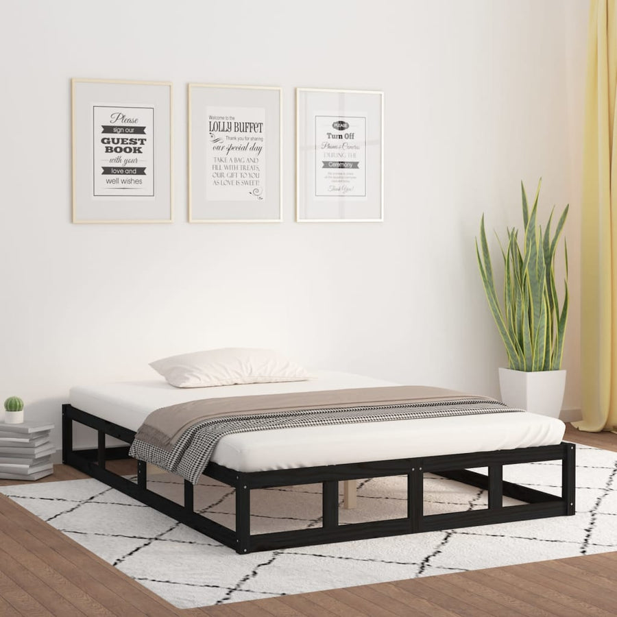 Bedframe Massief Hout 4Ft Small Double 120 x 190 cm Zwart