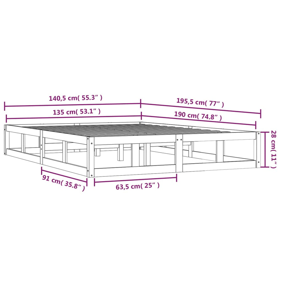 Bedframe Massief Hout 4Ft6 Double 135 x 190 cm Wit