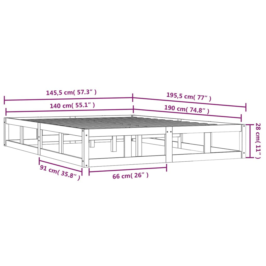 Bedframe Massief Hout 140 x 190 cm Wit