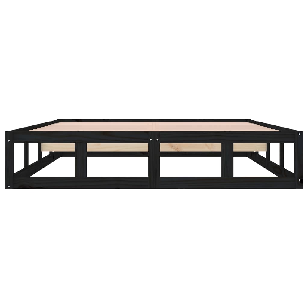 Bedframe Massief Hout 140 x 190 cm Zwart