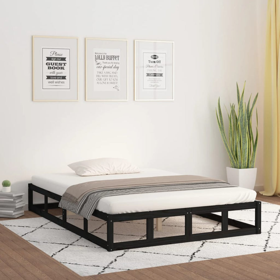 Bedframe Massief Hout 140 x 190 cm Zwart