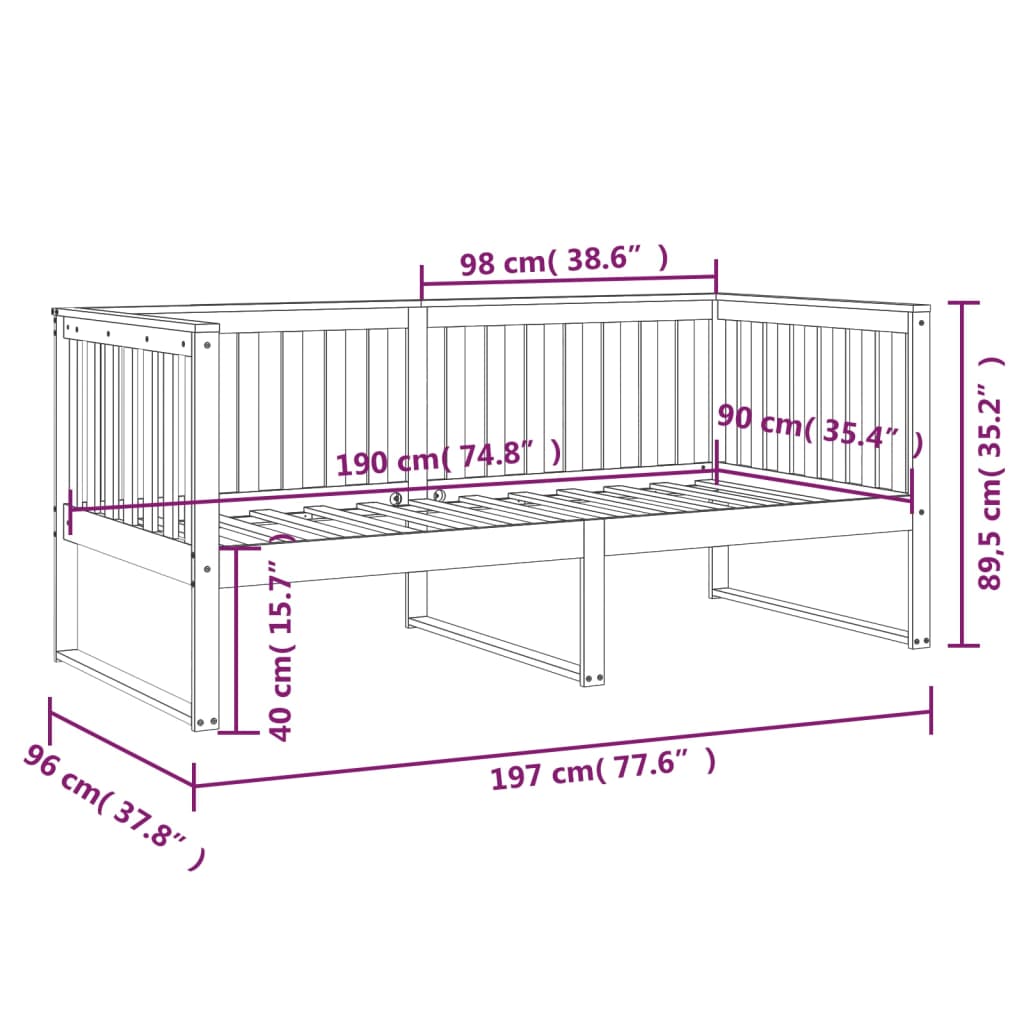 Slaapbank Massief Grenenhout 90 x 190 cm Wit