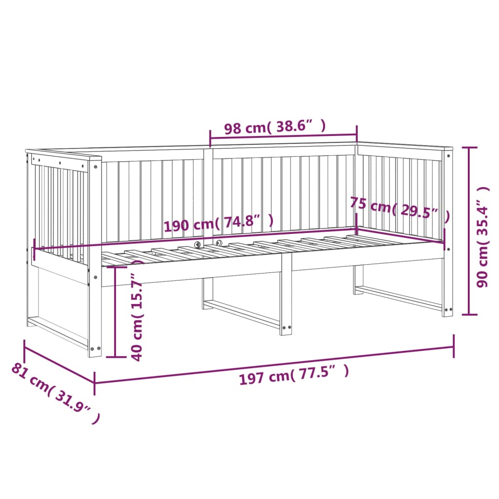 Slaapbank Massief Grenenhout 75 x 190 cm Wit