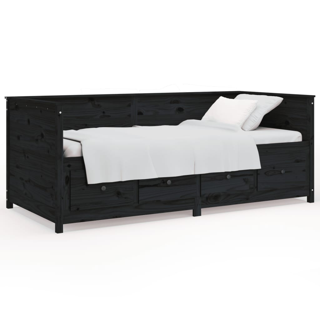 Slaapbank 90X200 Cm Massief Grenenhout Zwart
