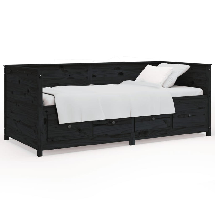 Slaapbank 90X200 Cm Massief Grenenhout Zwart