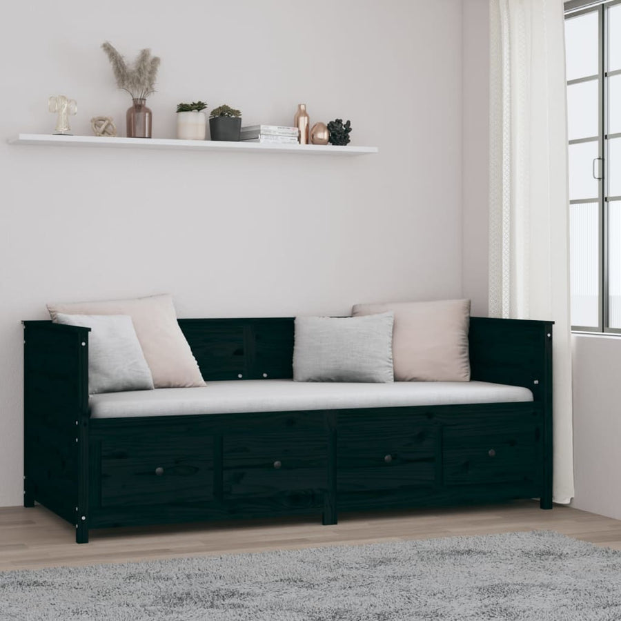Slaapbank 90X200 Cm Massief Grenenhout Zwart