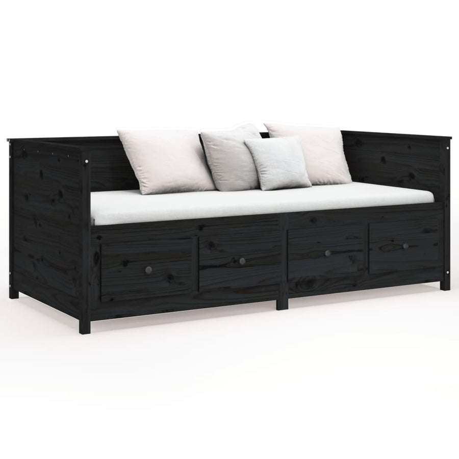 Slaapbank 90X200 Cm Massief Grenenhout Zwart