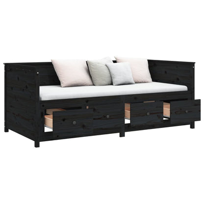Slaapbank 90X200 Cm Massief Grenenhout Zwart