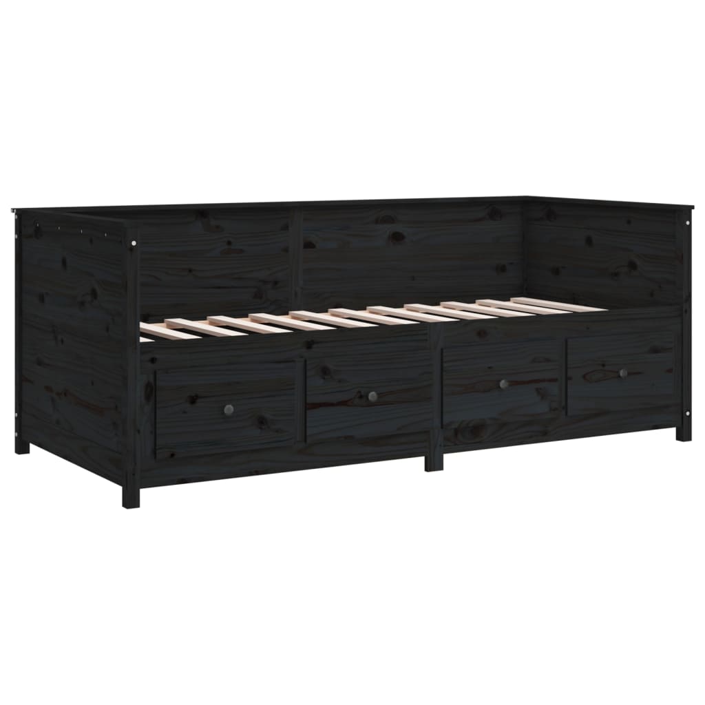 Slaapbank 90X200 Cm Massief Grenenhout Zwart