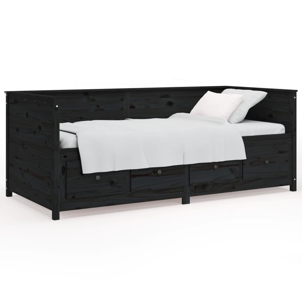 Slaapbank 90X190 Cm Massief Grenenhout Zwart