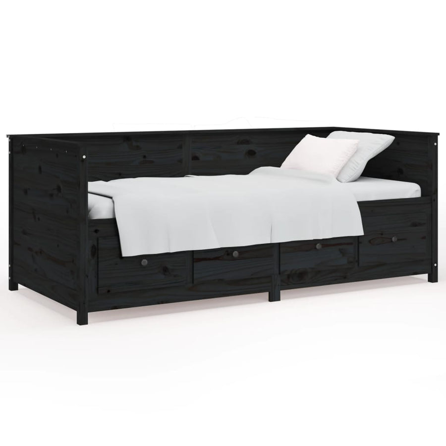 Slaapbank 90X190 Cm Massief Grenenhout Zwart