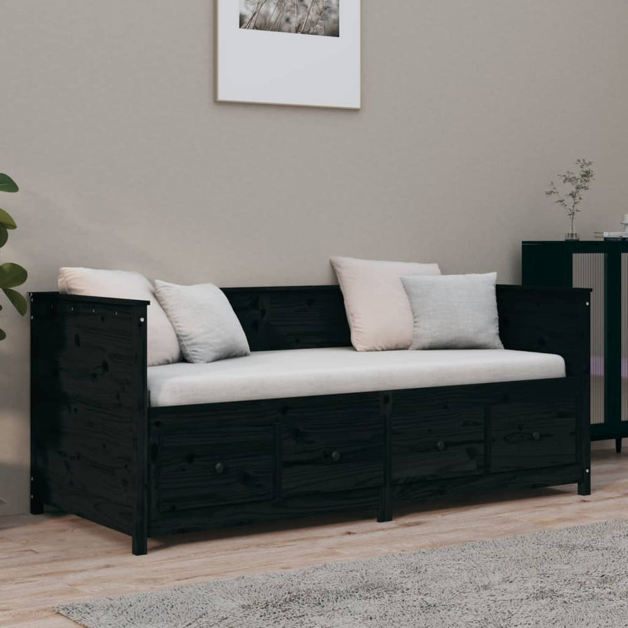 Slaapbank 90X190 Cm Massief Grenenhout Zwart