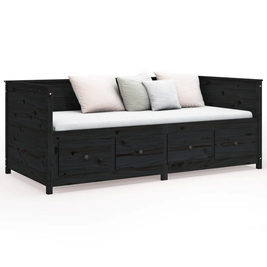 Slaapbank 90X190 Cm Massief Grenenhout Zwart