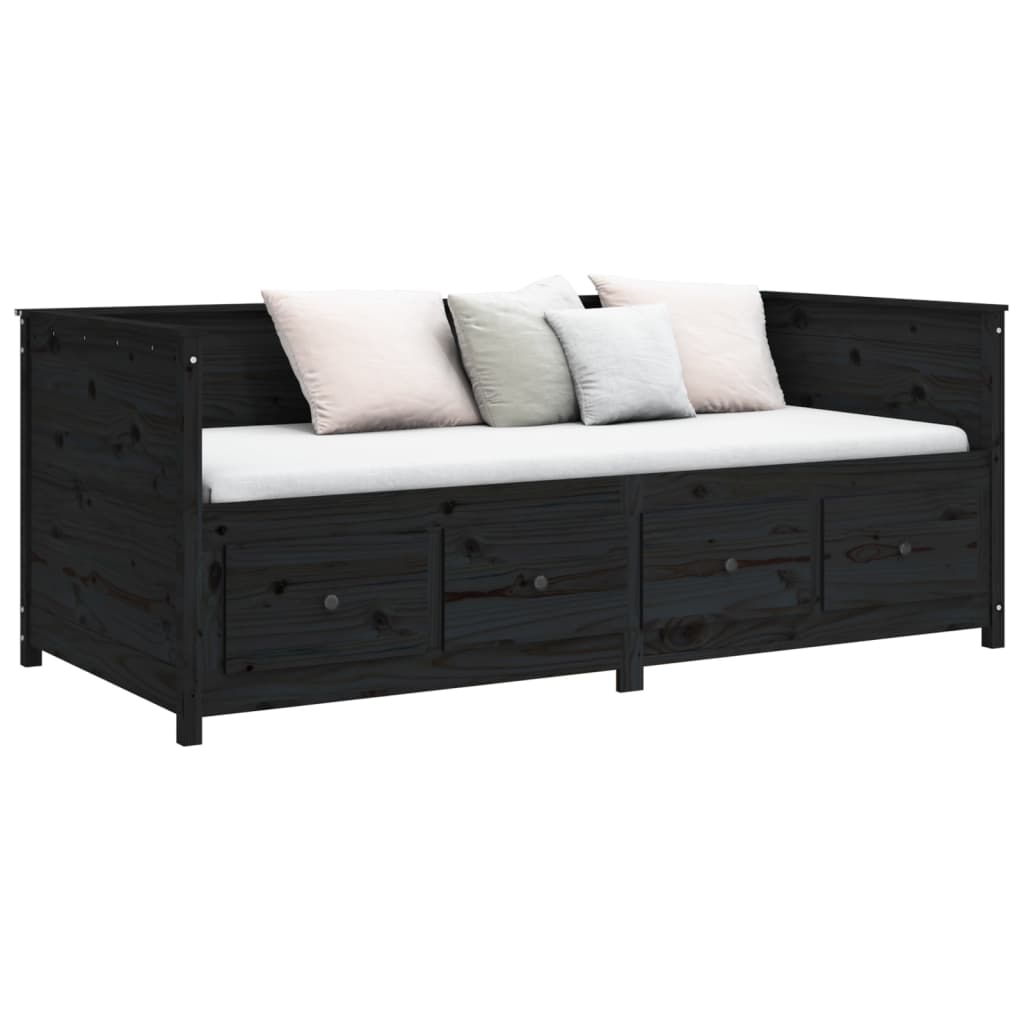 Slaapbank 90X190 Cm Massief Grenenhout Zwart