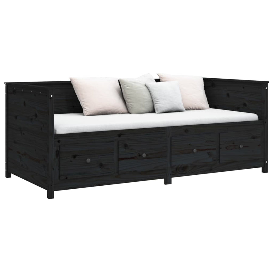Slaapbank 90X190 Cm Massief Grenenhout Zwart