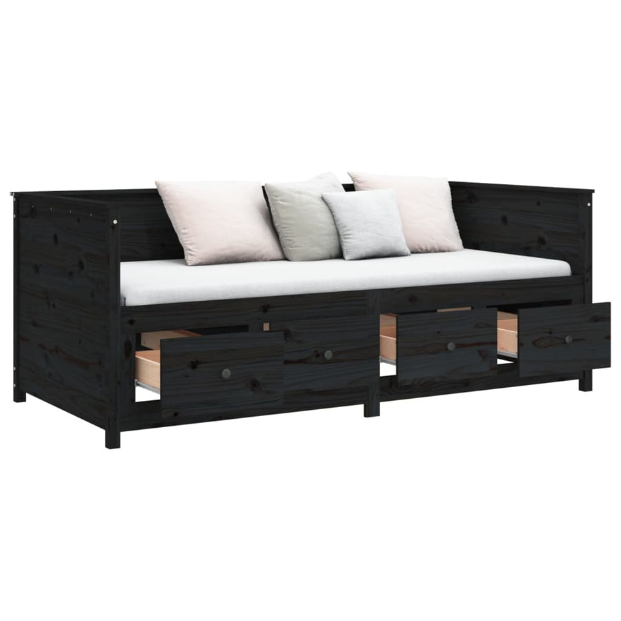 Slaapbank 90X190 Cm Massief Grenenhout Zwart