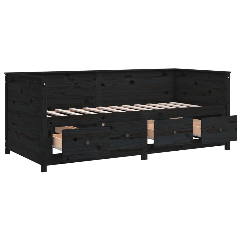 Slaapbank 90X190 Cm Massief Grenenhout Zwart