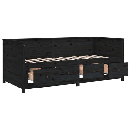 Slaapbank 90X190 Cm Massief Grenenhout Zwart
