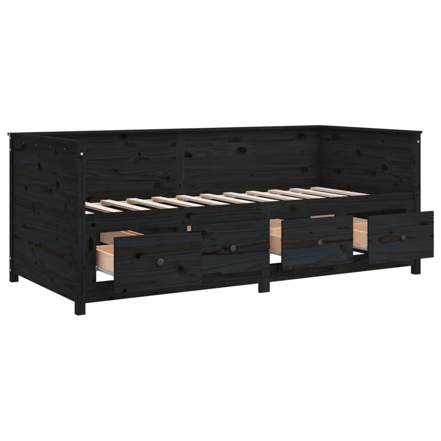 Slaapbank 90X190 Cm Massief Grenenhout Zwart