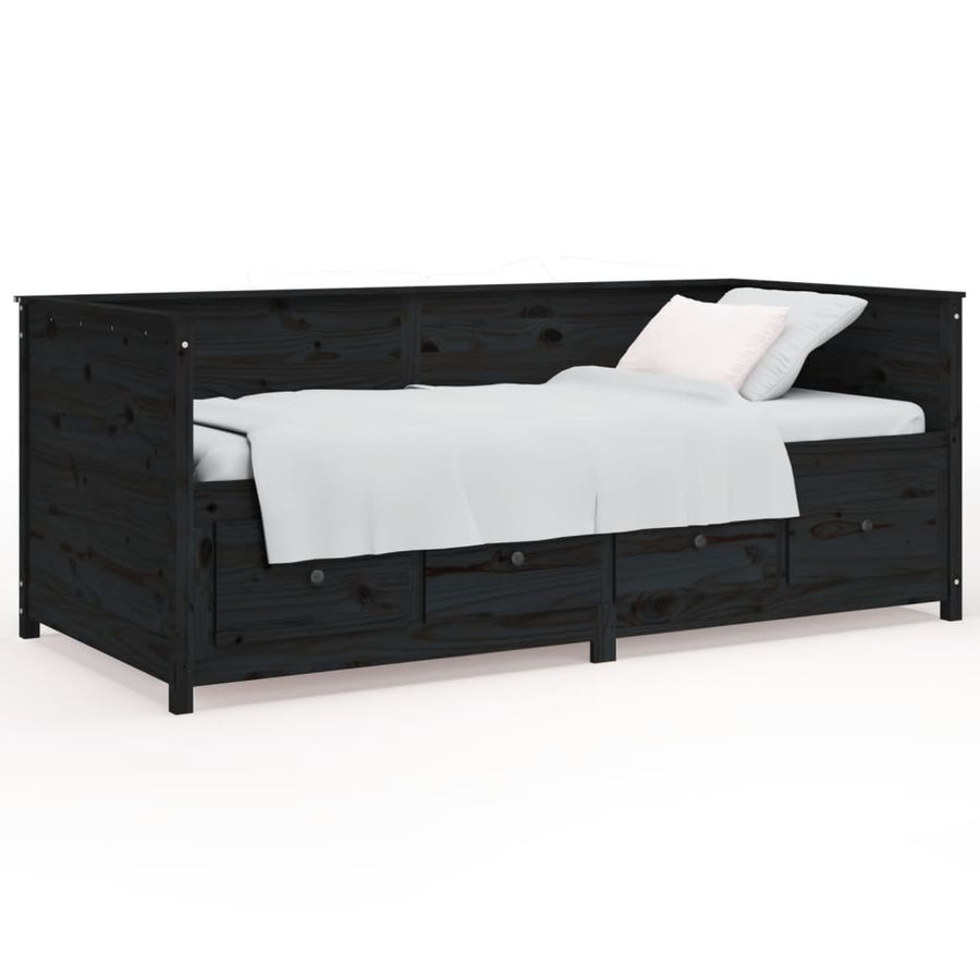 Slaapbank 75X190 Cm Massief Grenenhout Zwart