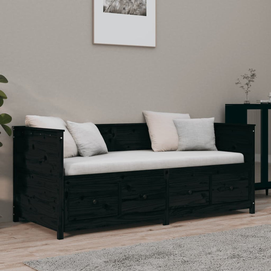 Slaapbank 75X190 Cm Massief Grenenhout Zwart
